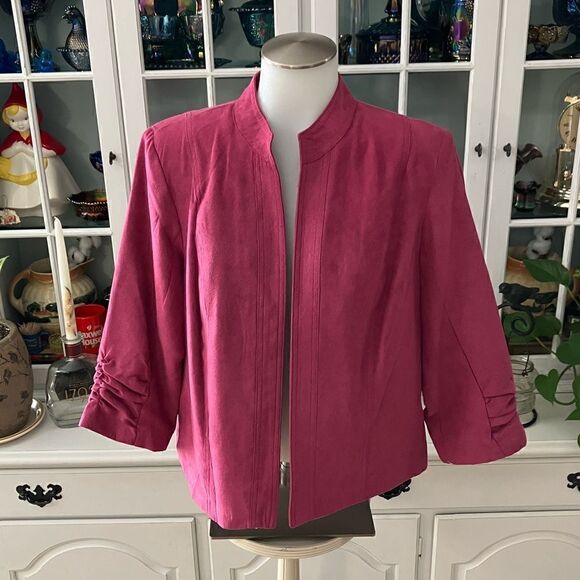 Dark Pink Vegan Suede Blazer Size Large Dress Barn - Picture 1 of 10